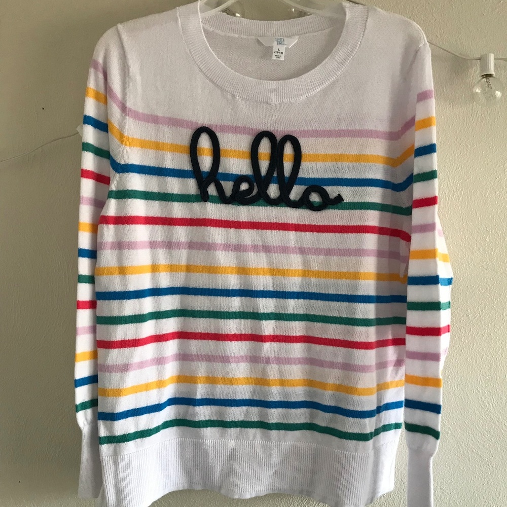 Time and Tru Hello Rainbow Striped Sweater NWT
